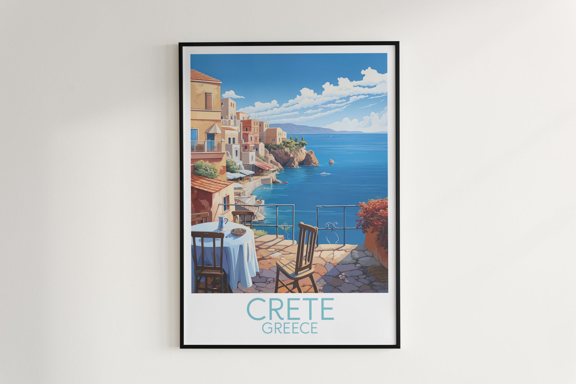 crete travel poster hanged on the wall greece