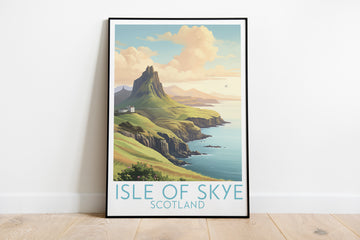 isle of skye travel poster on the ground scotland