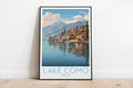 lake como travel poster on the ground italy