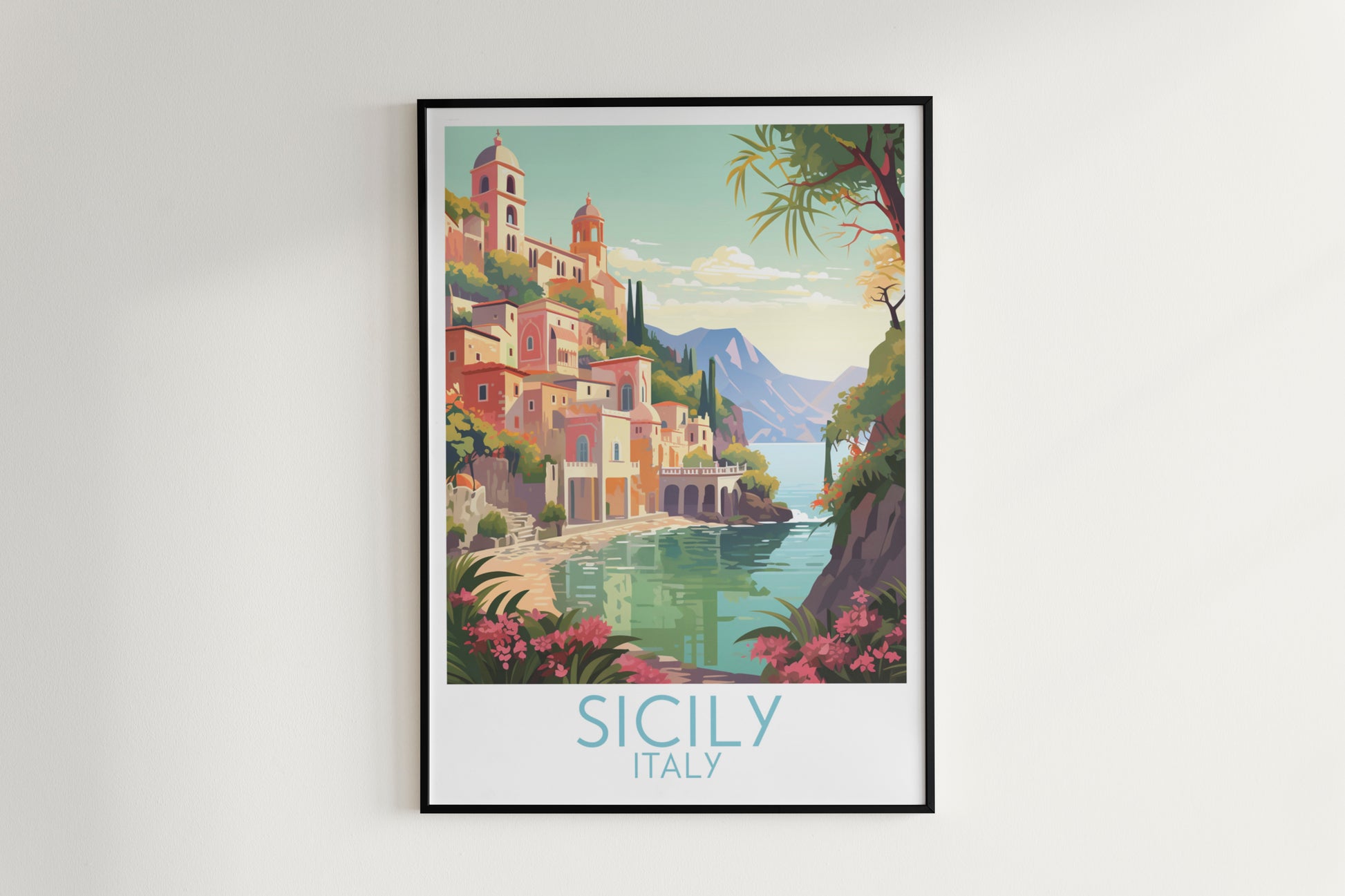 sicily travel poster hanged on the wall italy