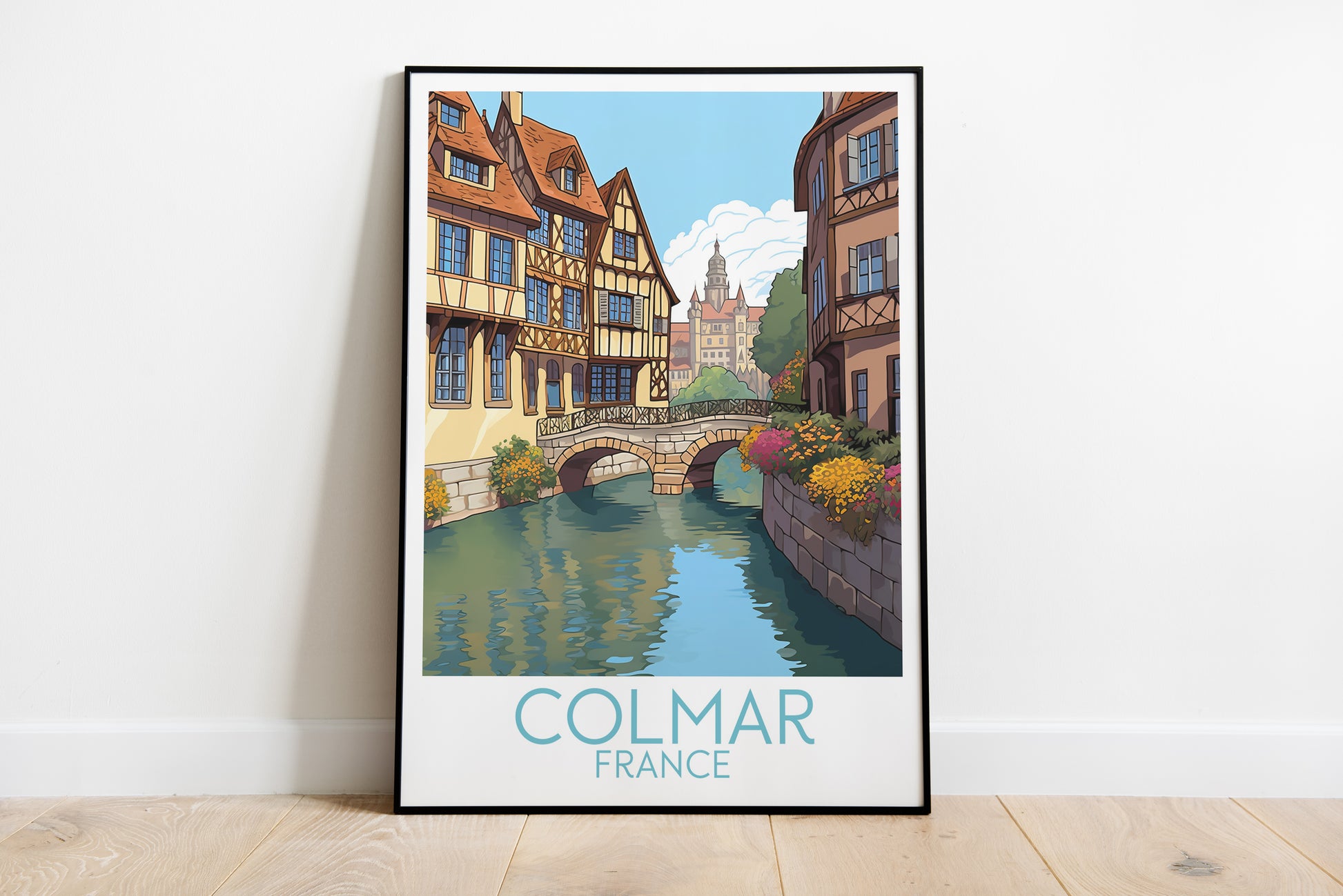 colmar travel poster on the ground france