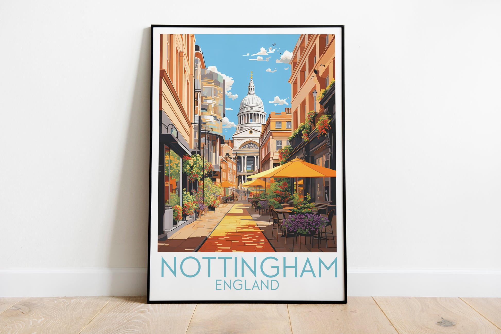 nottingham travel poster on the ground england