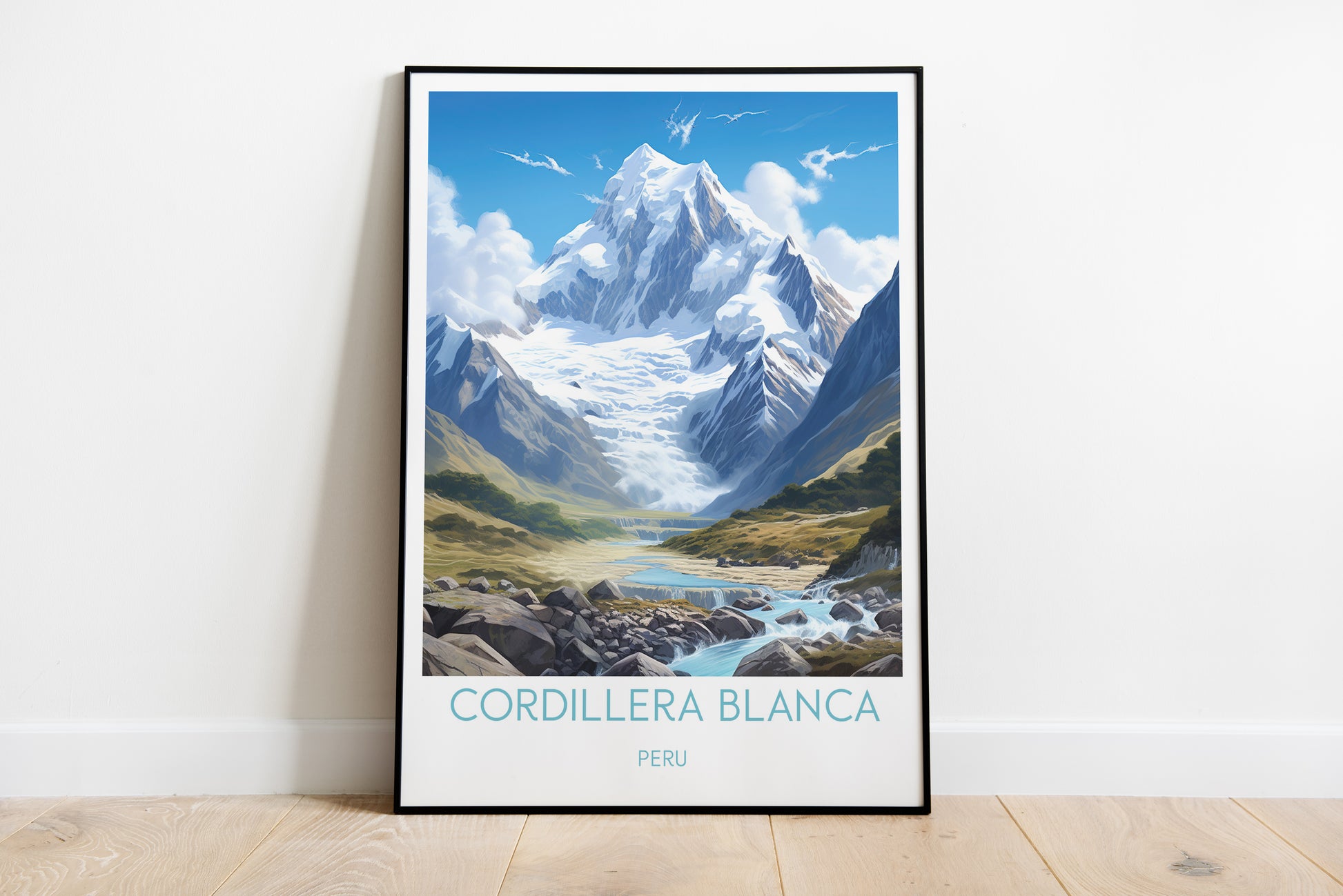 cordillera blanca travel poster on the ground peru