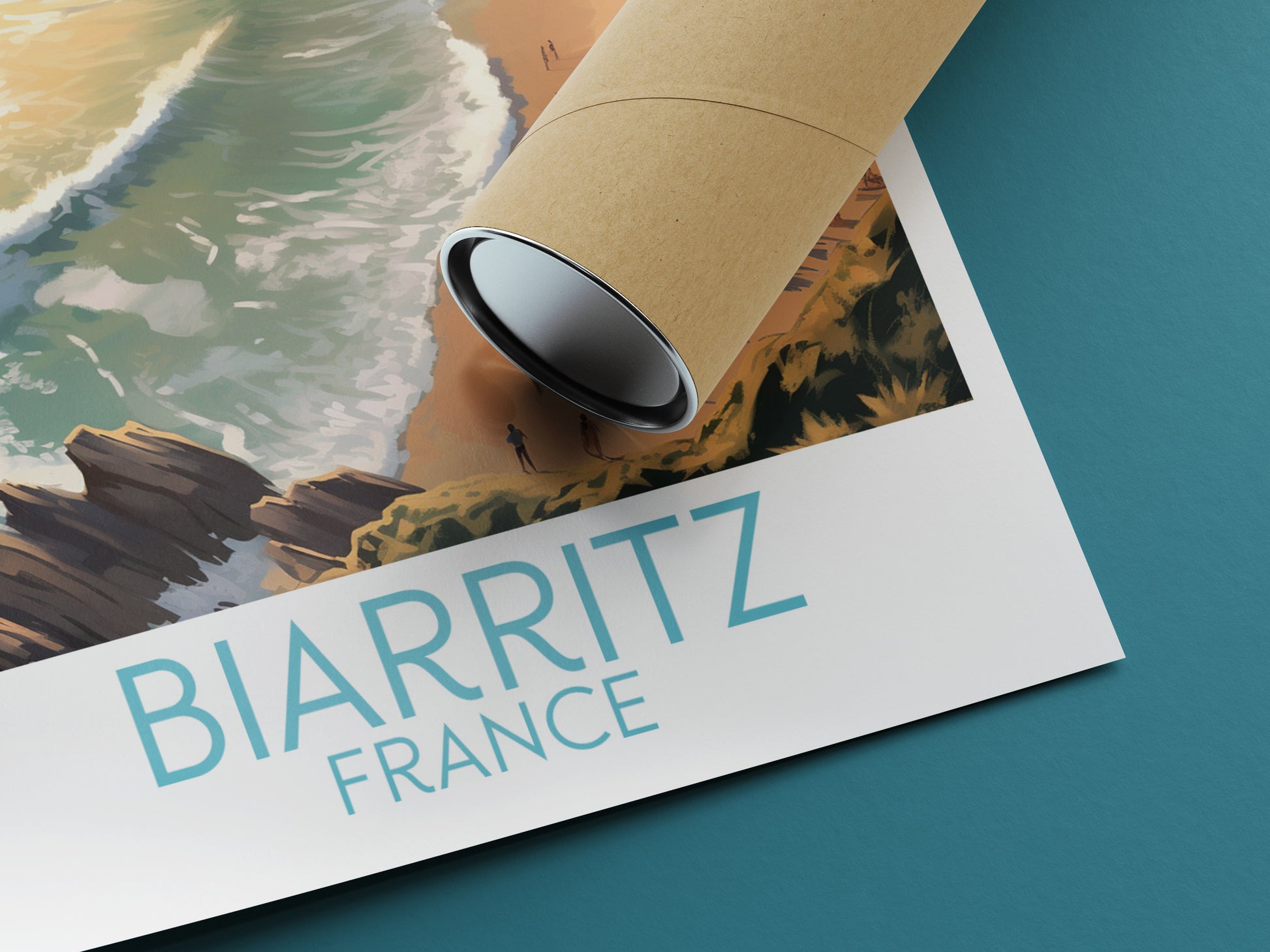 biarritz travel poster rolled france