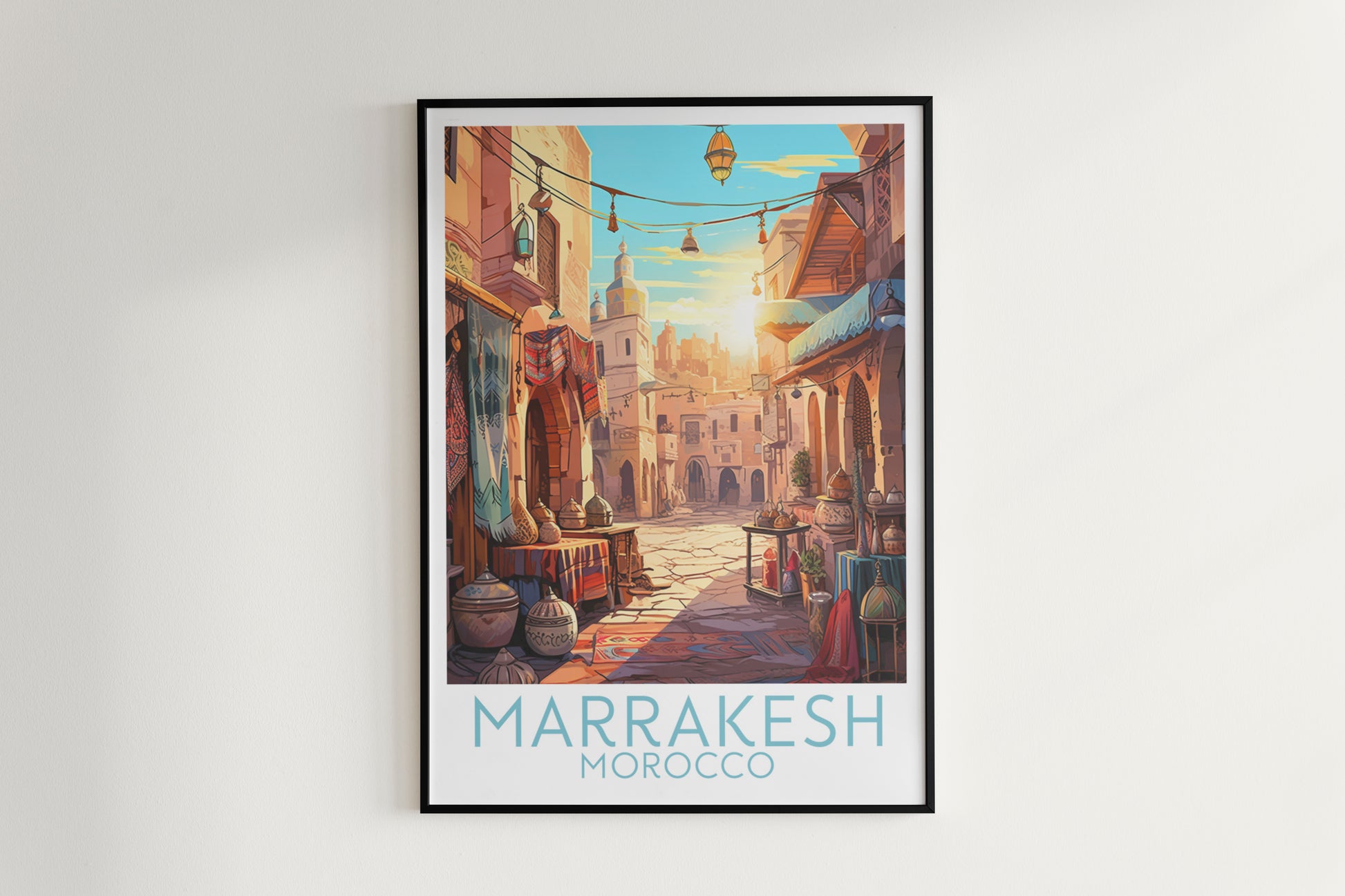 marrakesh travel poster hanged on the wall morocco