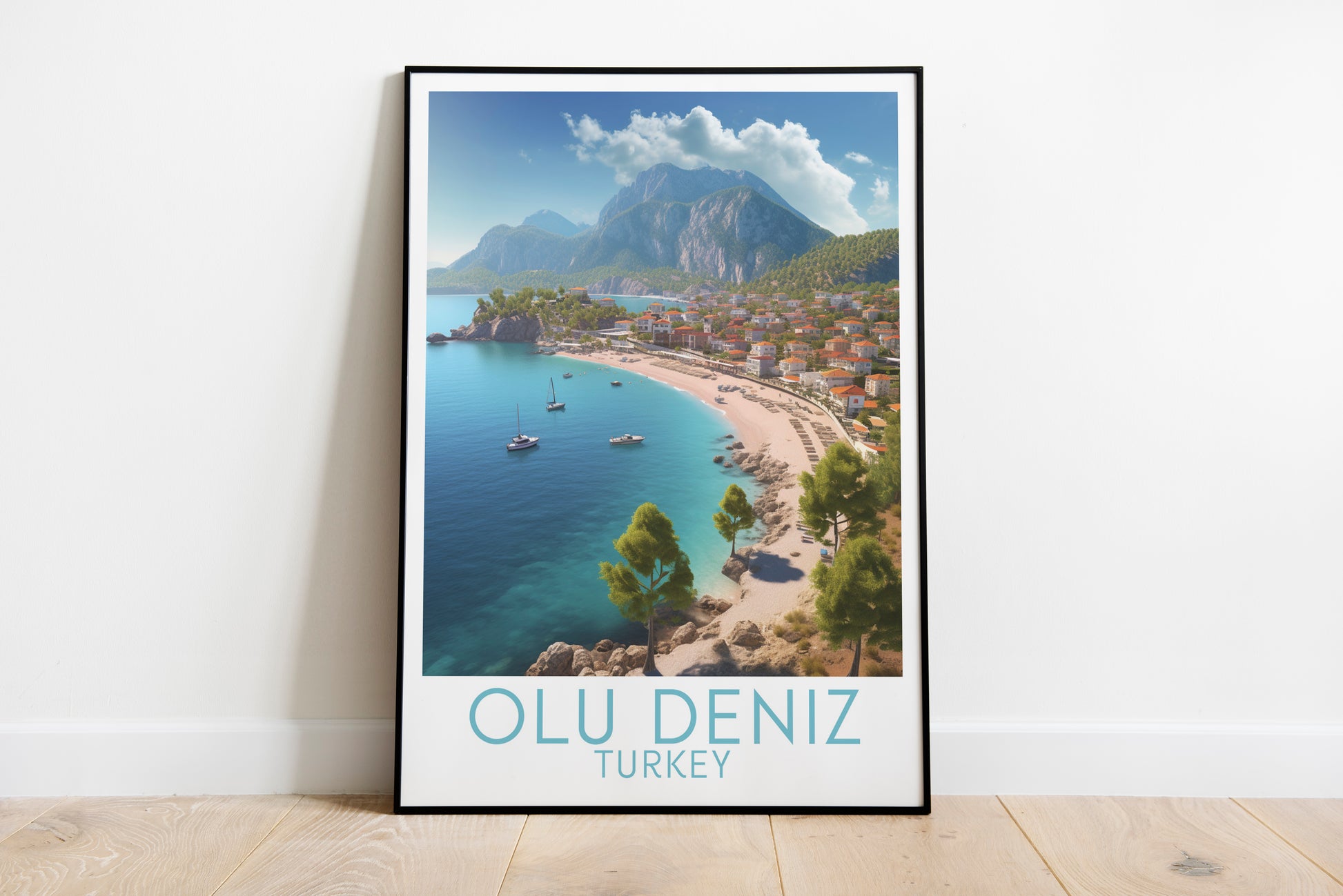 olu deniz travel poster on the ground turkey