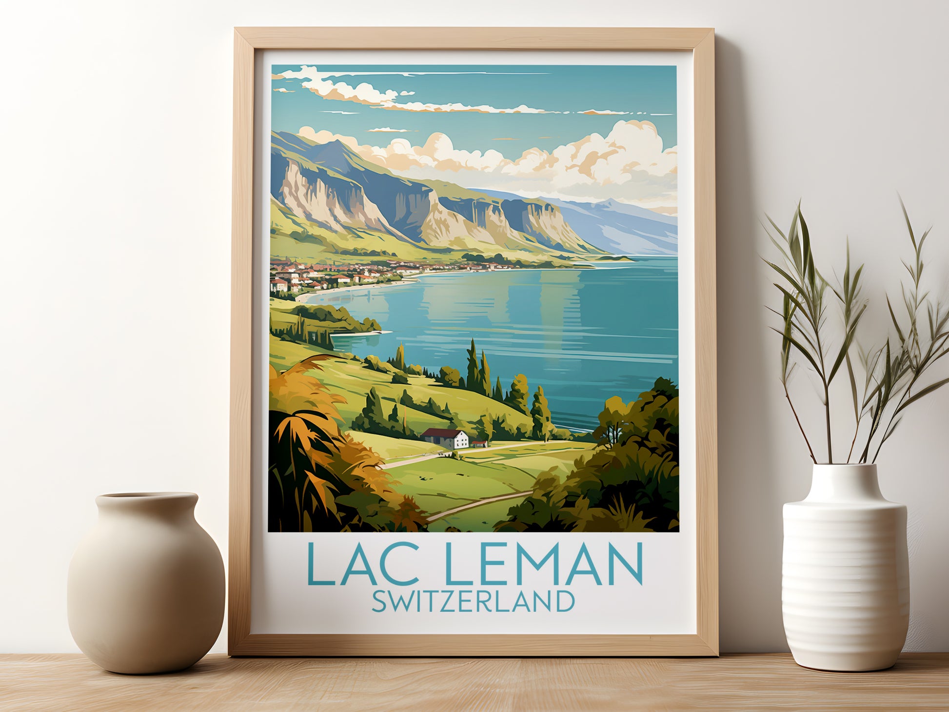 lac leman travel poster for kitchen switzerland