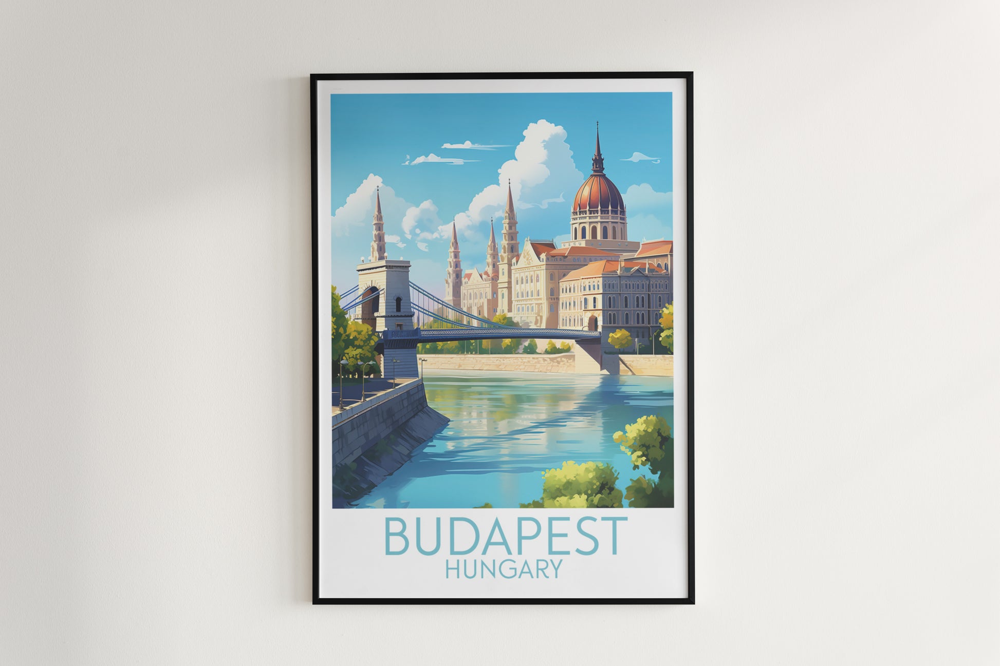 budapest travel poster hanged on the wall hungary