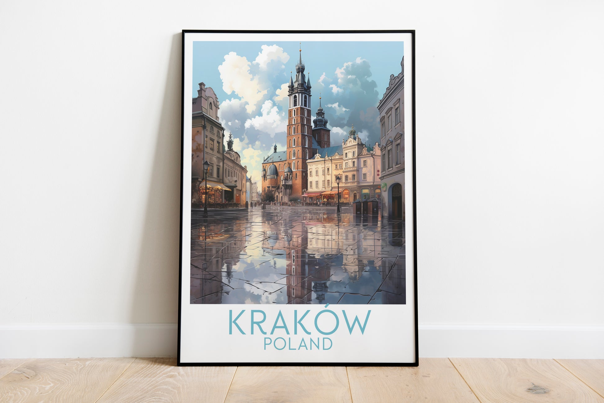 krakow travel poster on the ground poland