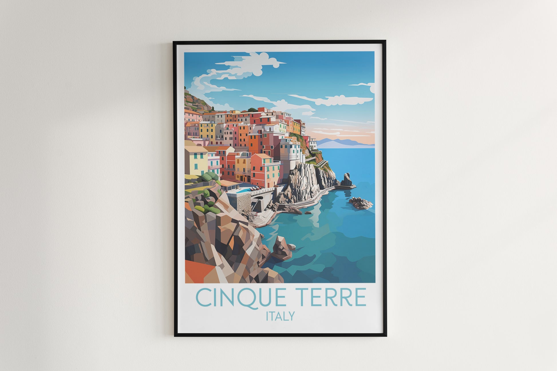 cinque terre travel poster hanged on the wall italy