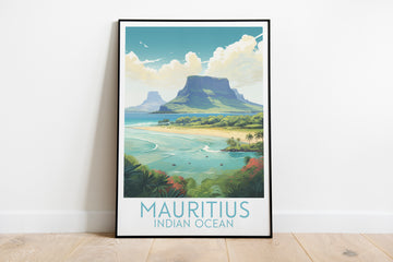 mauritius travel poster on the ground indian ocean