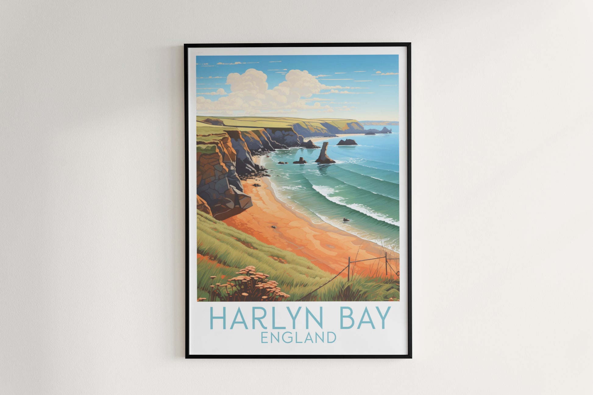 harlyn bay travel poster hanged on the wall england