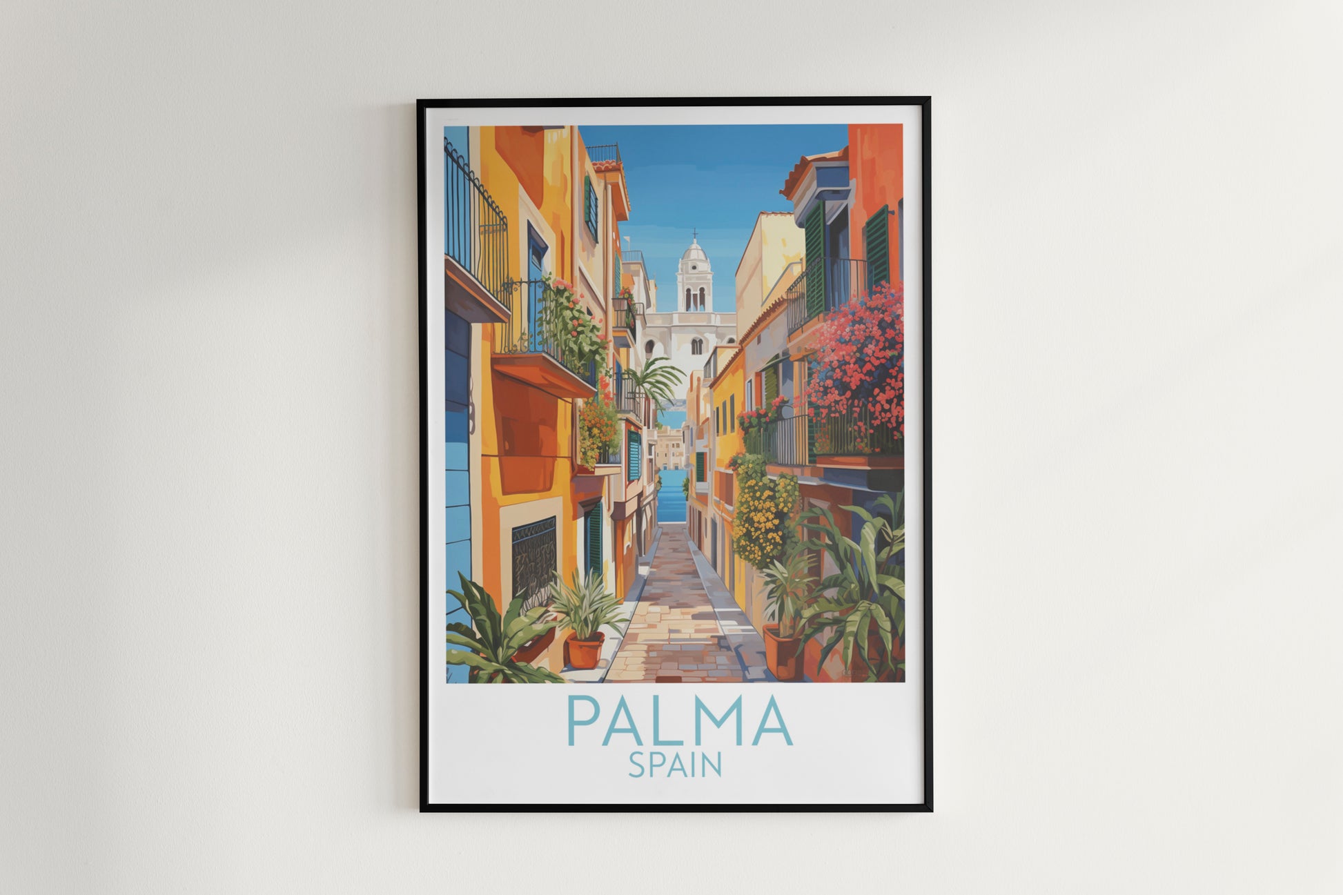 palma travel poster hanged on the wall spain