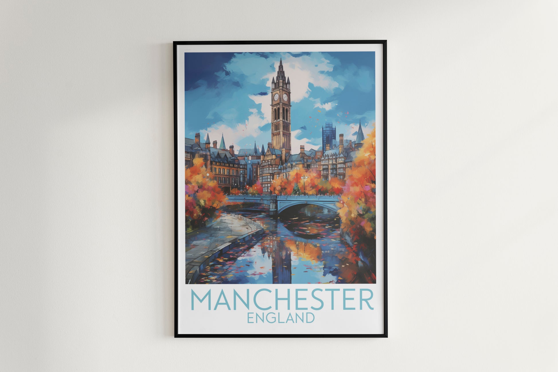 manchester travel poster hanged on the wall england