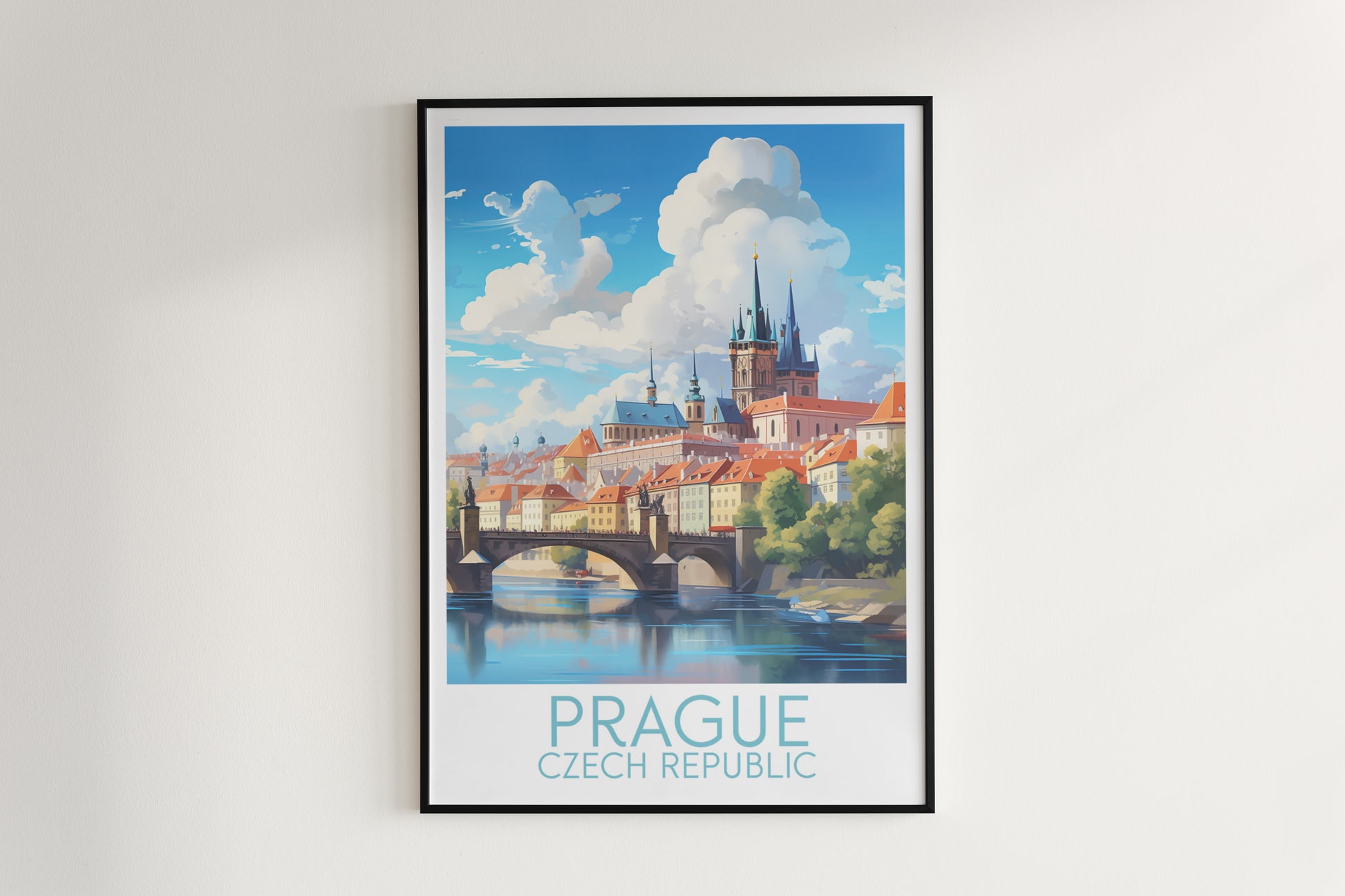 prague travel poster hanged on the wall czech republic