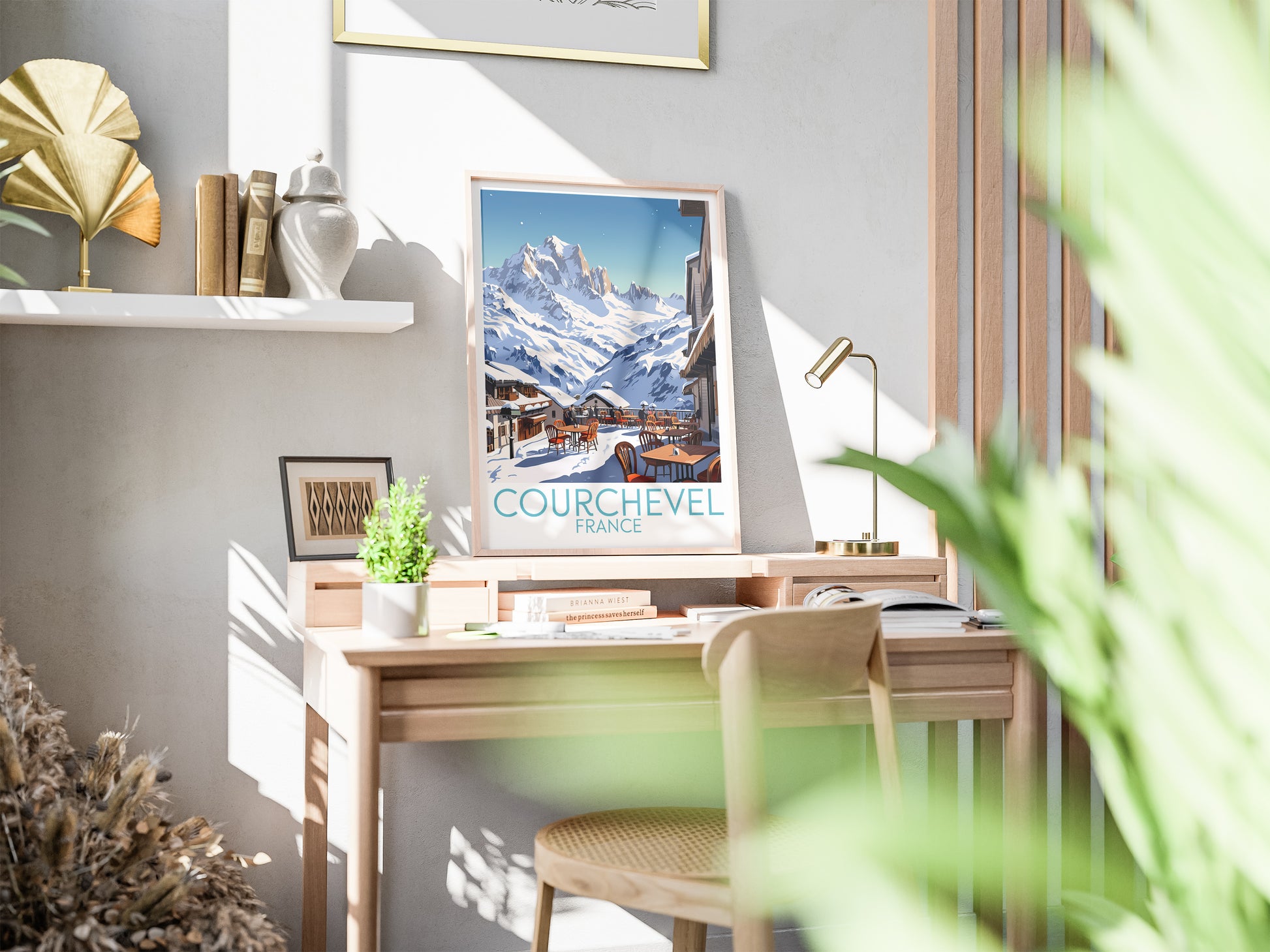 courchevel travel poster on desk france