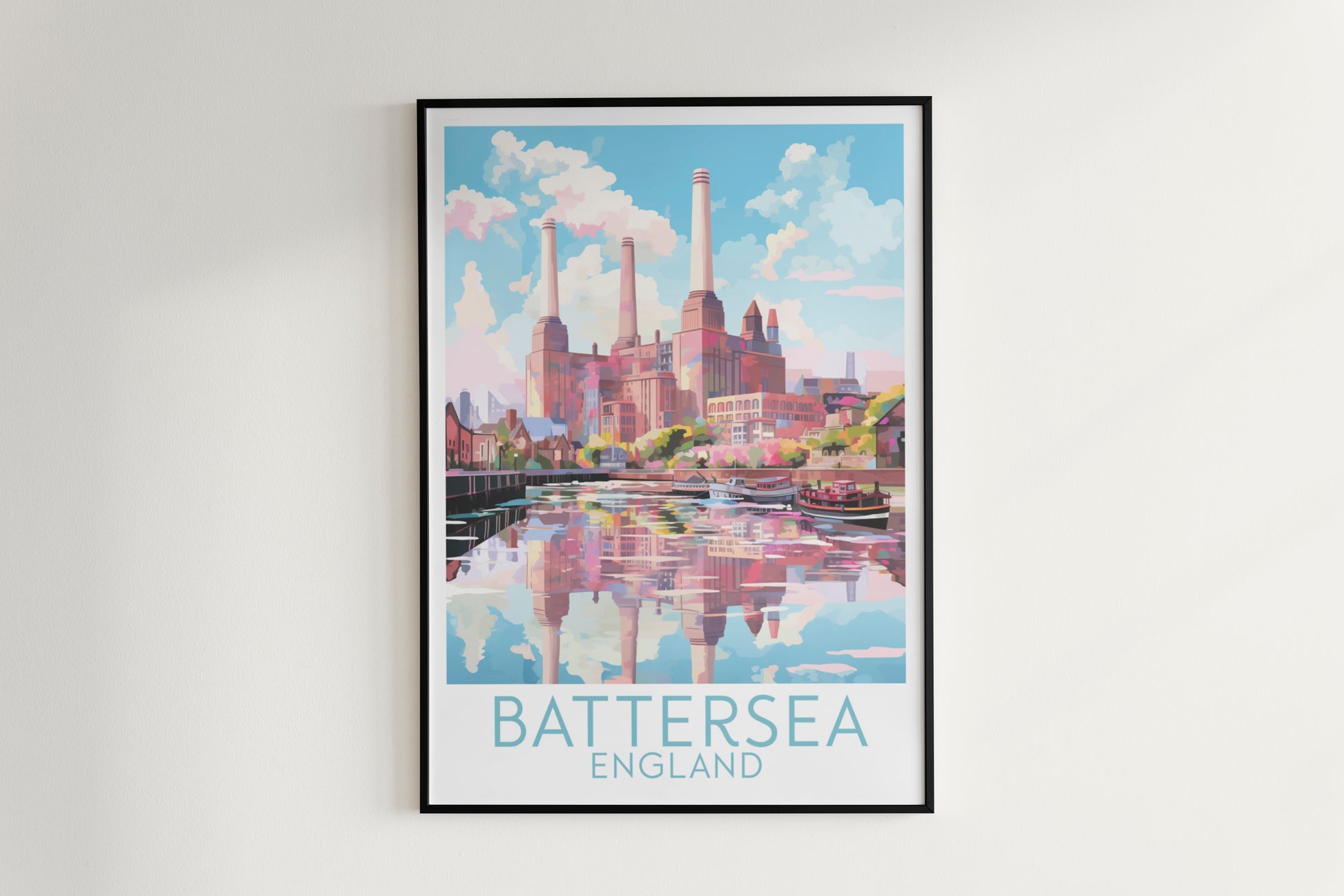 battersea travel poster hanged on the wall england