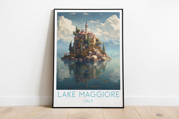 lake maggiore travel poster on the ground italy