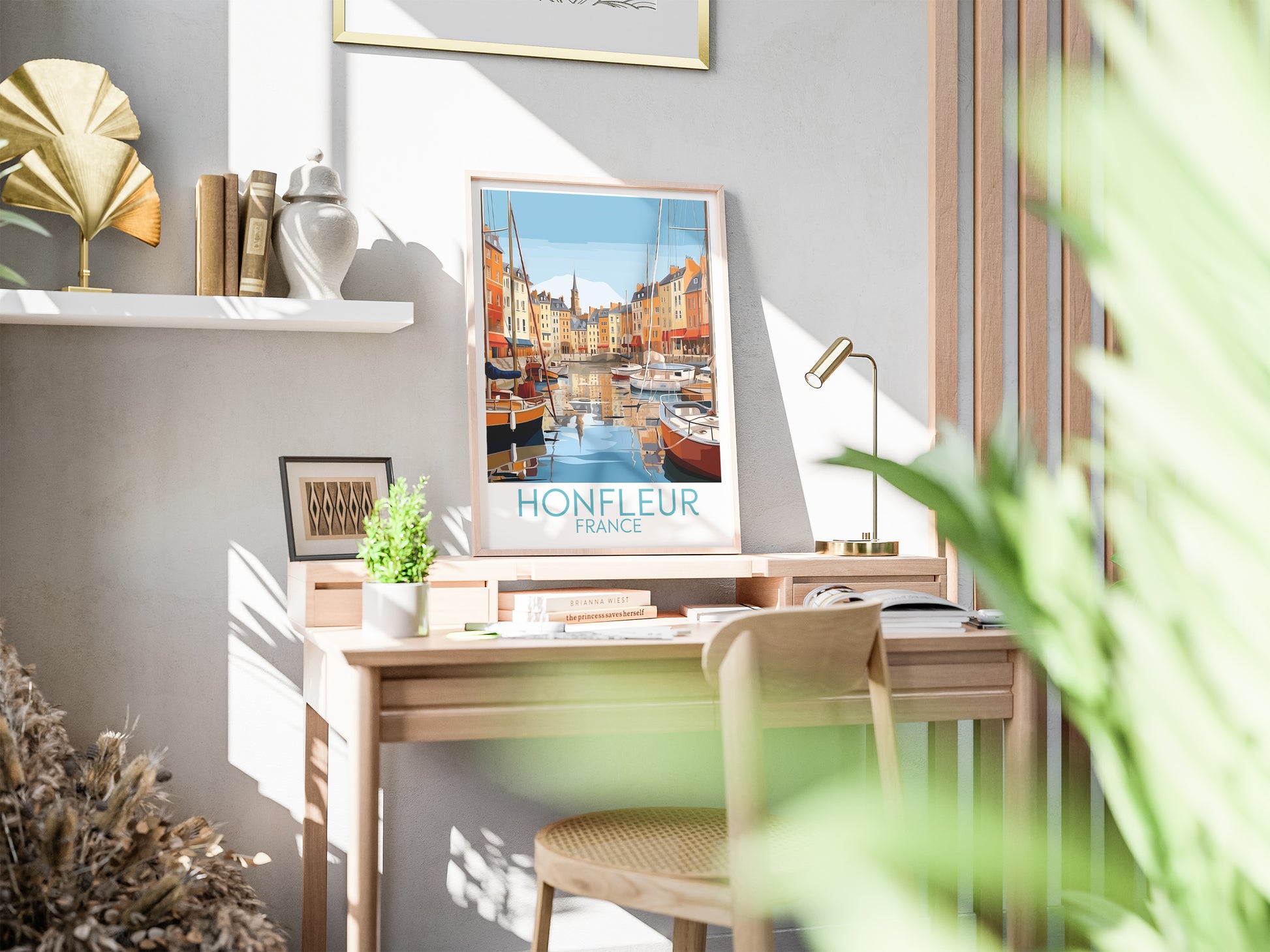 honfleur travel poster on desk france