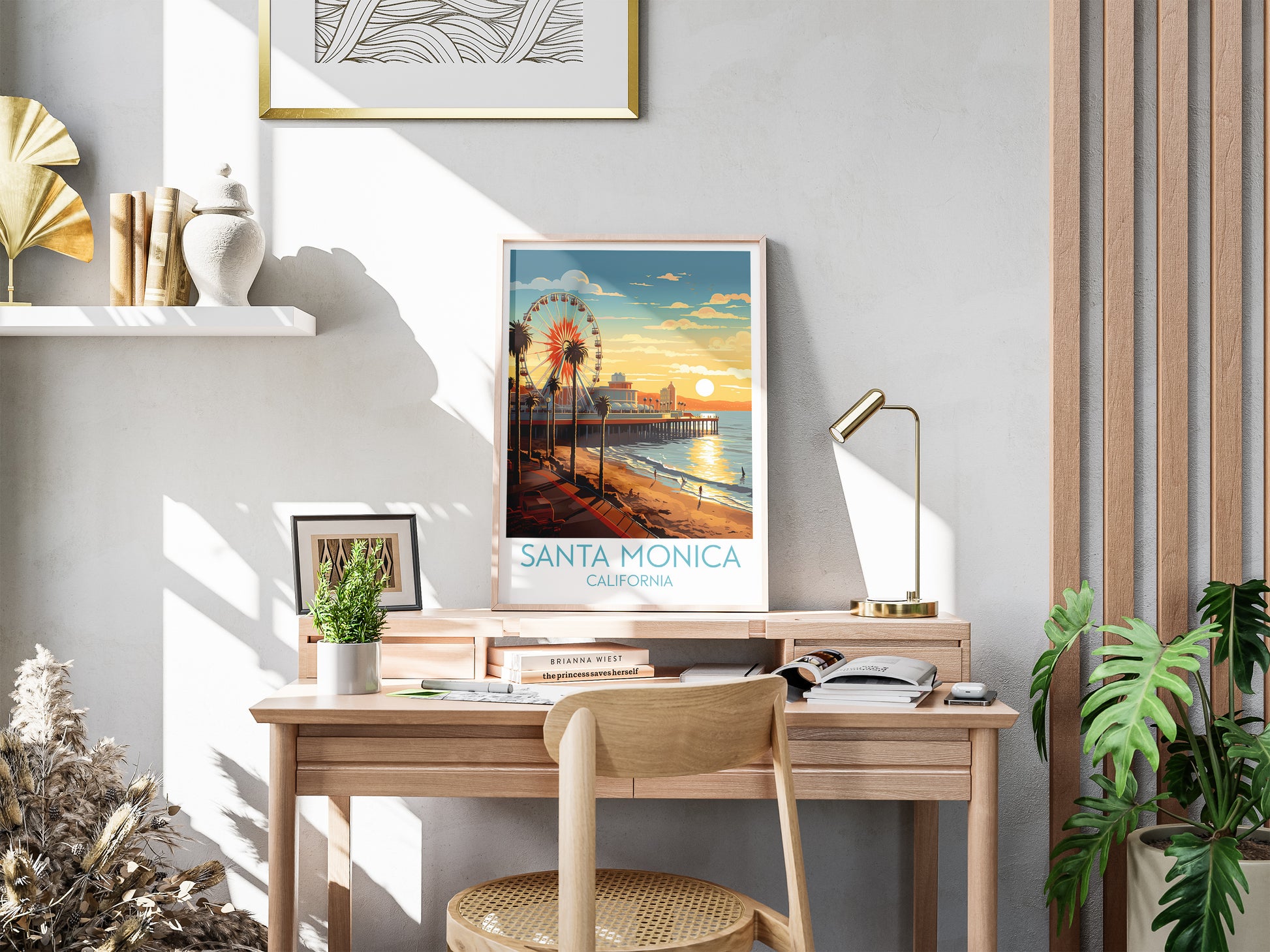 santa monica travel poster for desk california