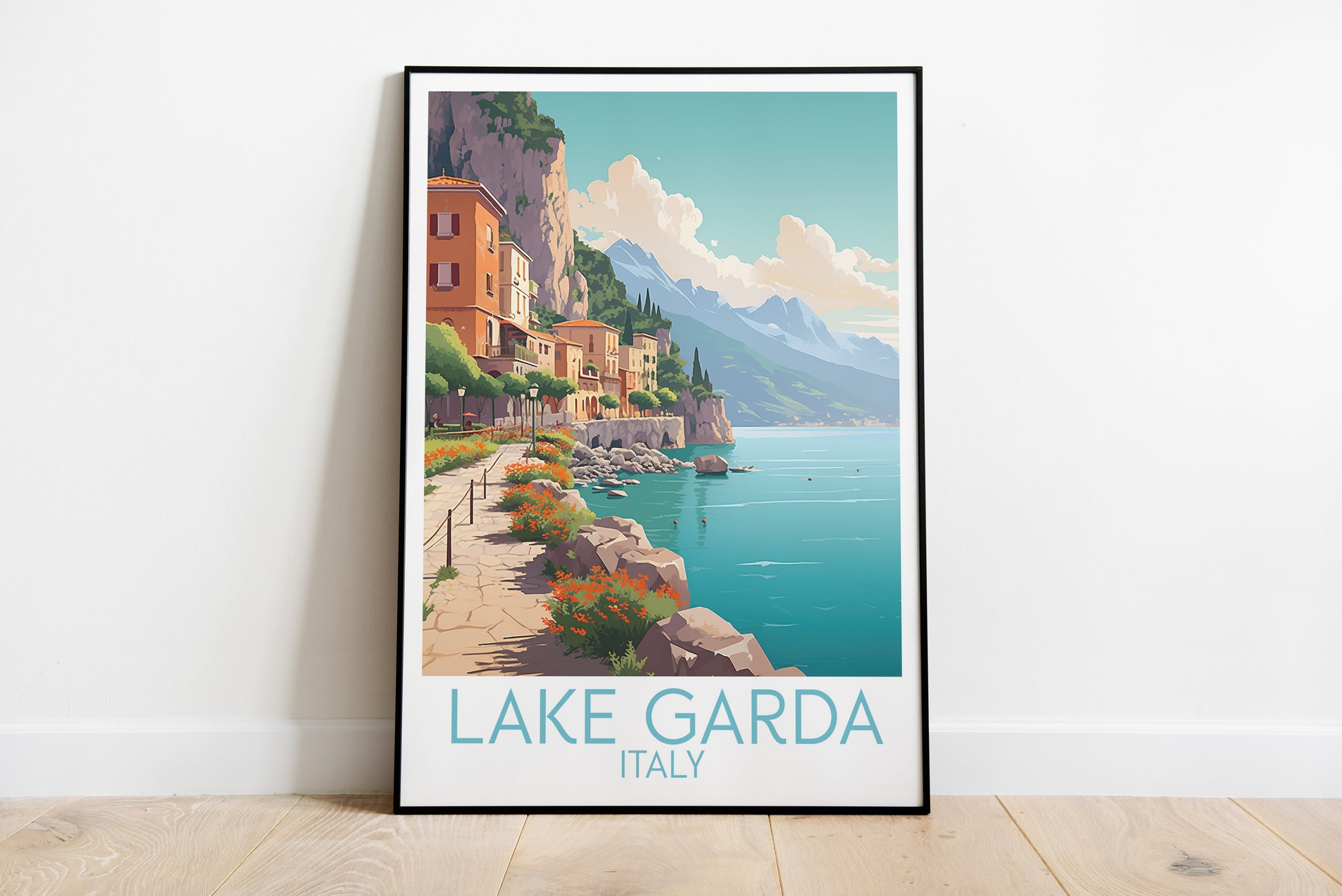 lake garda travel poster on the ground italy