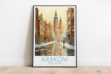 krakow travel poster on the ground poland