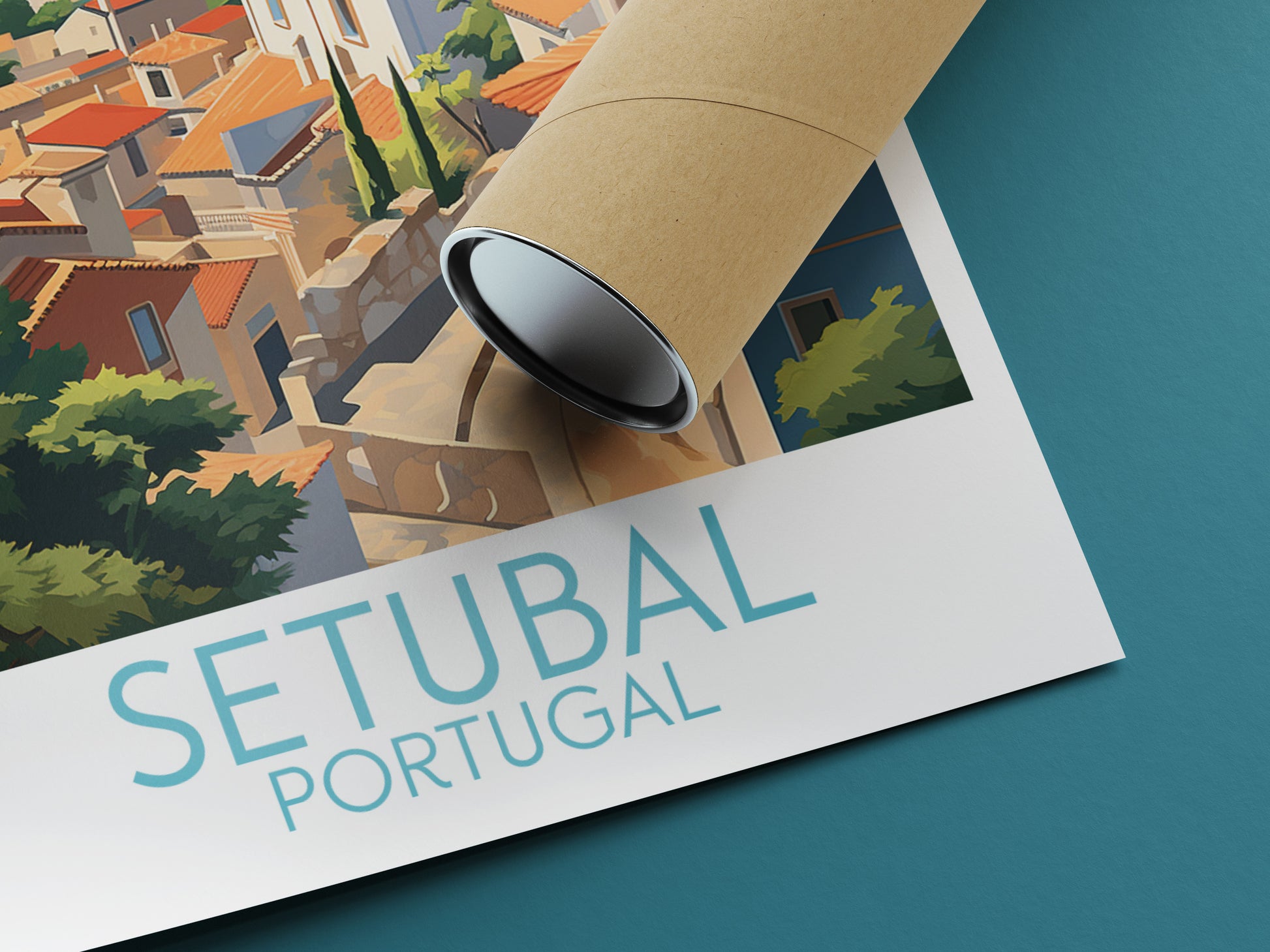 setubal travel poster rolled portugal