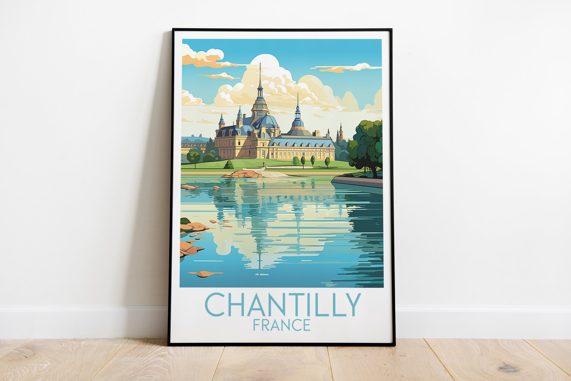 chantilly travel poster on the ground france