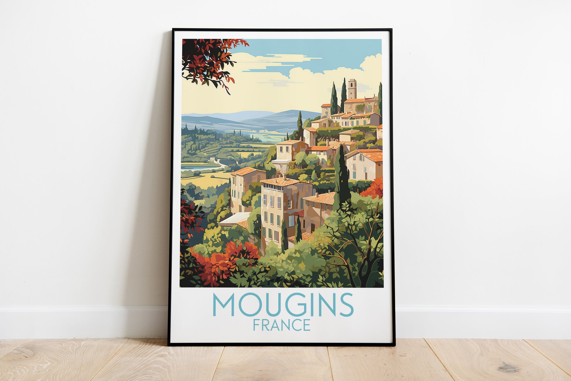 mougins travel poster on the ground france