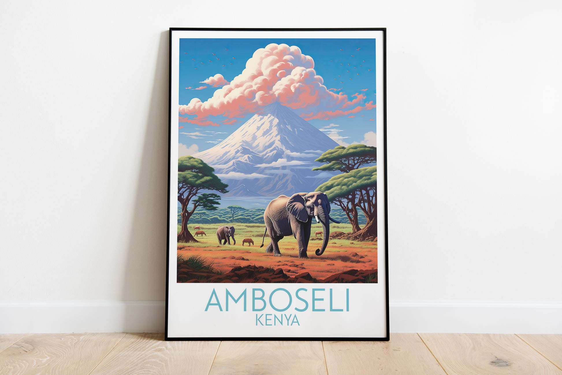 amboseli travel poster on the ground kenya