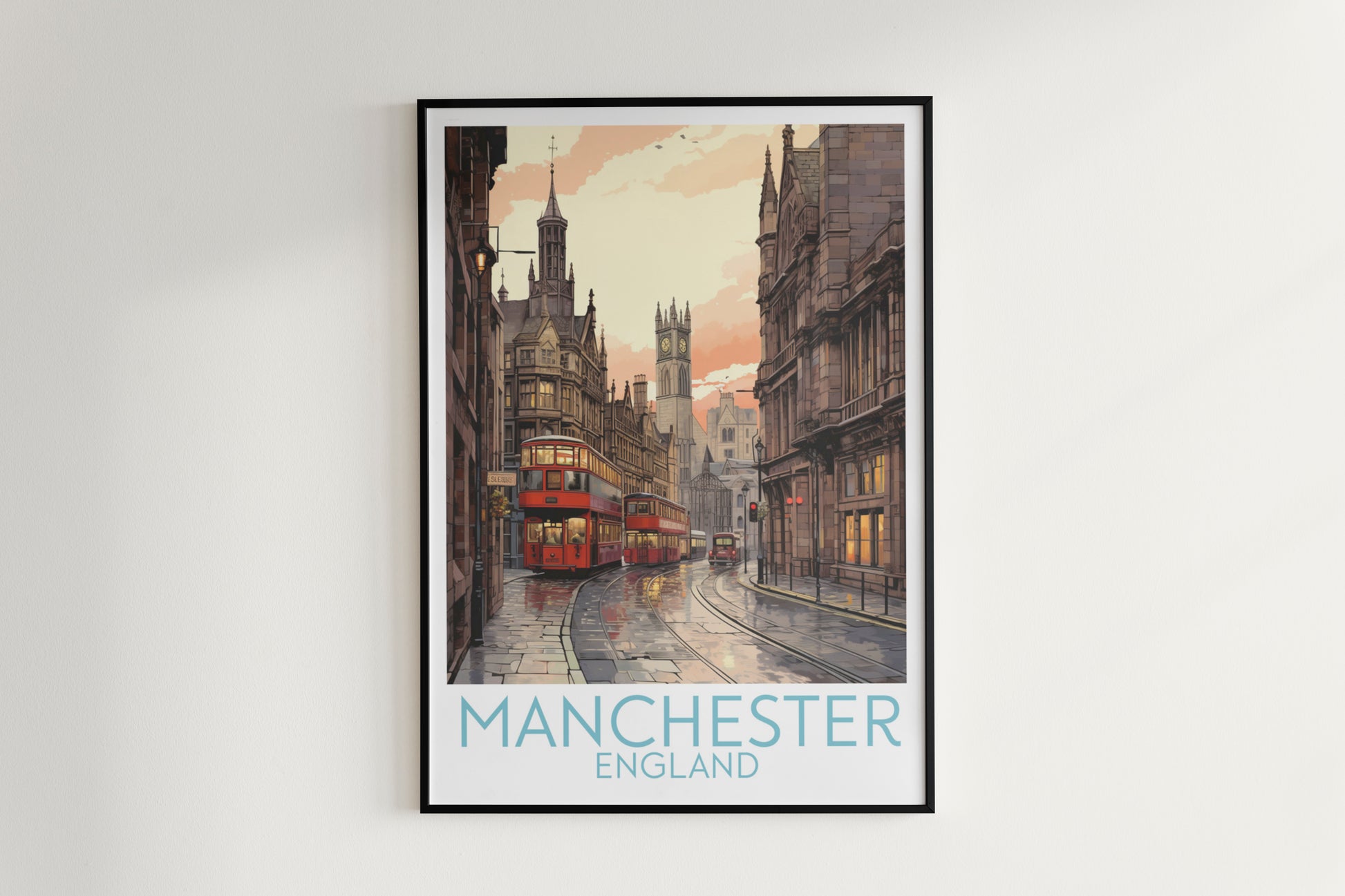 manchester travel poster hanged on the wall england