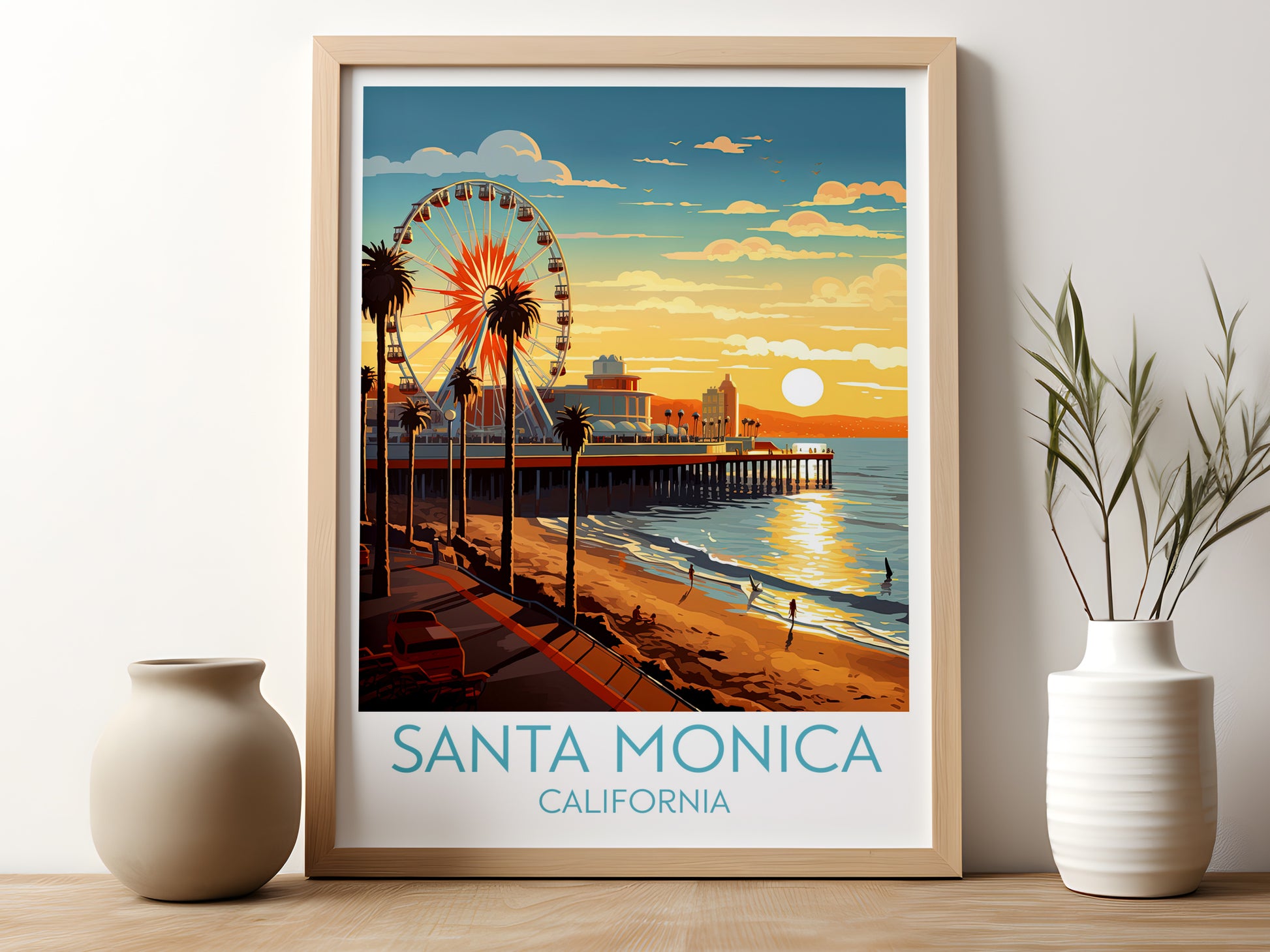 santa monica travel poster for kitchen california