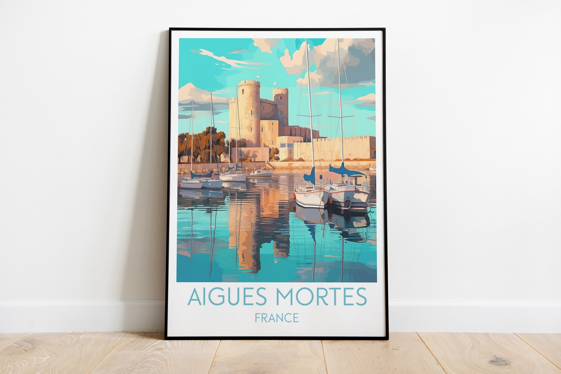 aigues mortes travel poster on the ground france