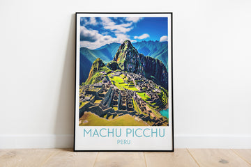 machu picchu travel poster on the ground peru