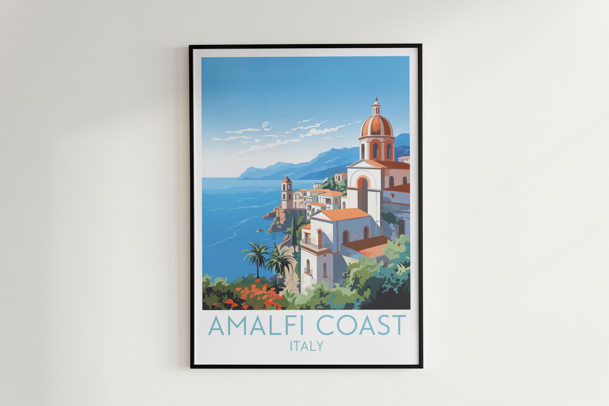 amalfi coast travel poster hanged on the wall italy