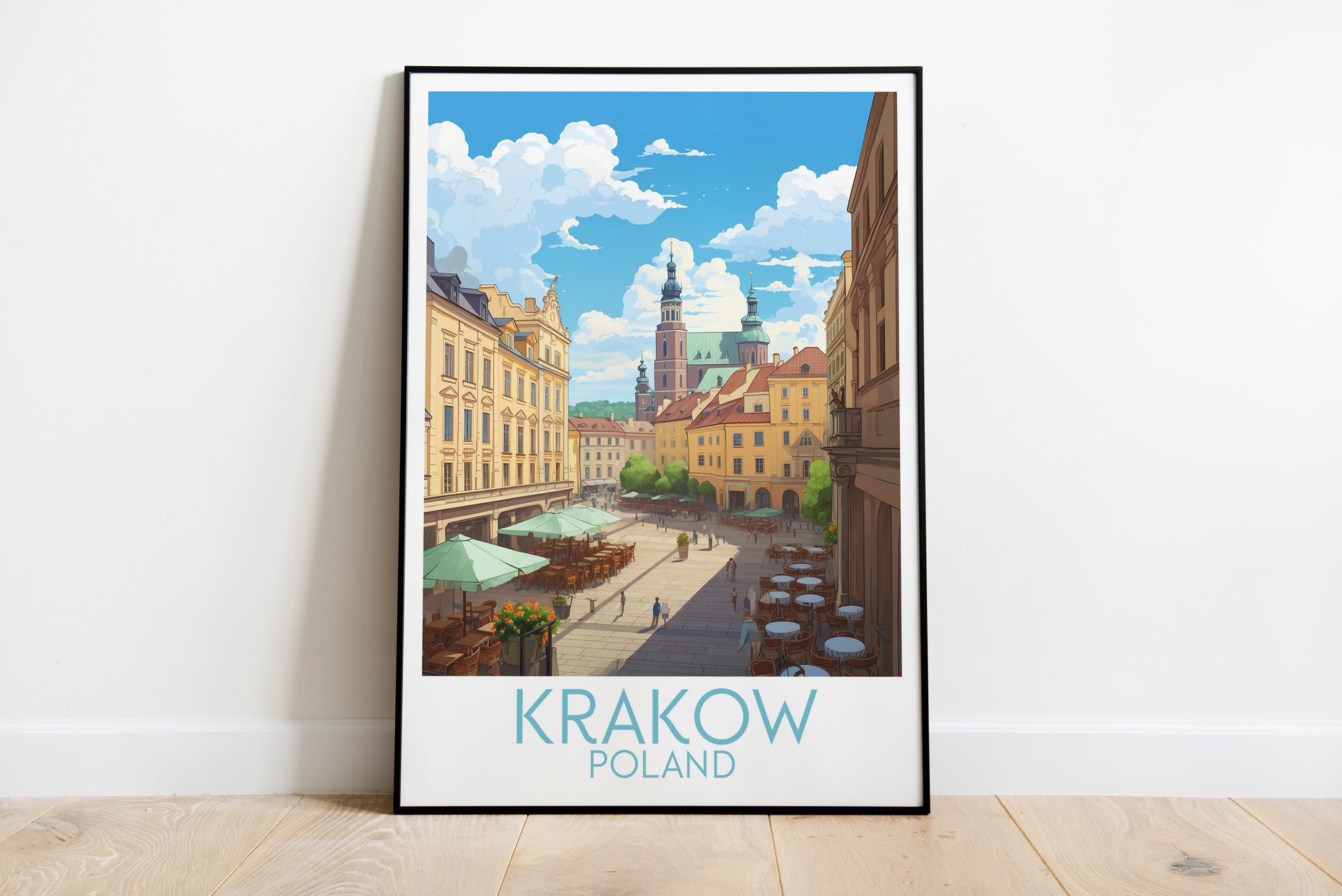 krakow travel poster on the ground poland