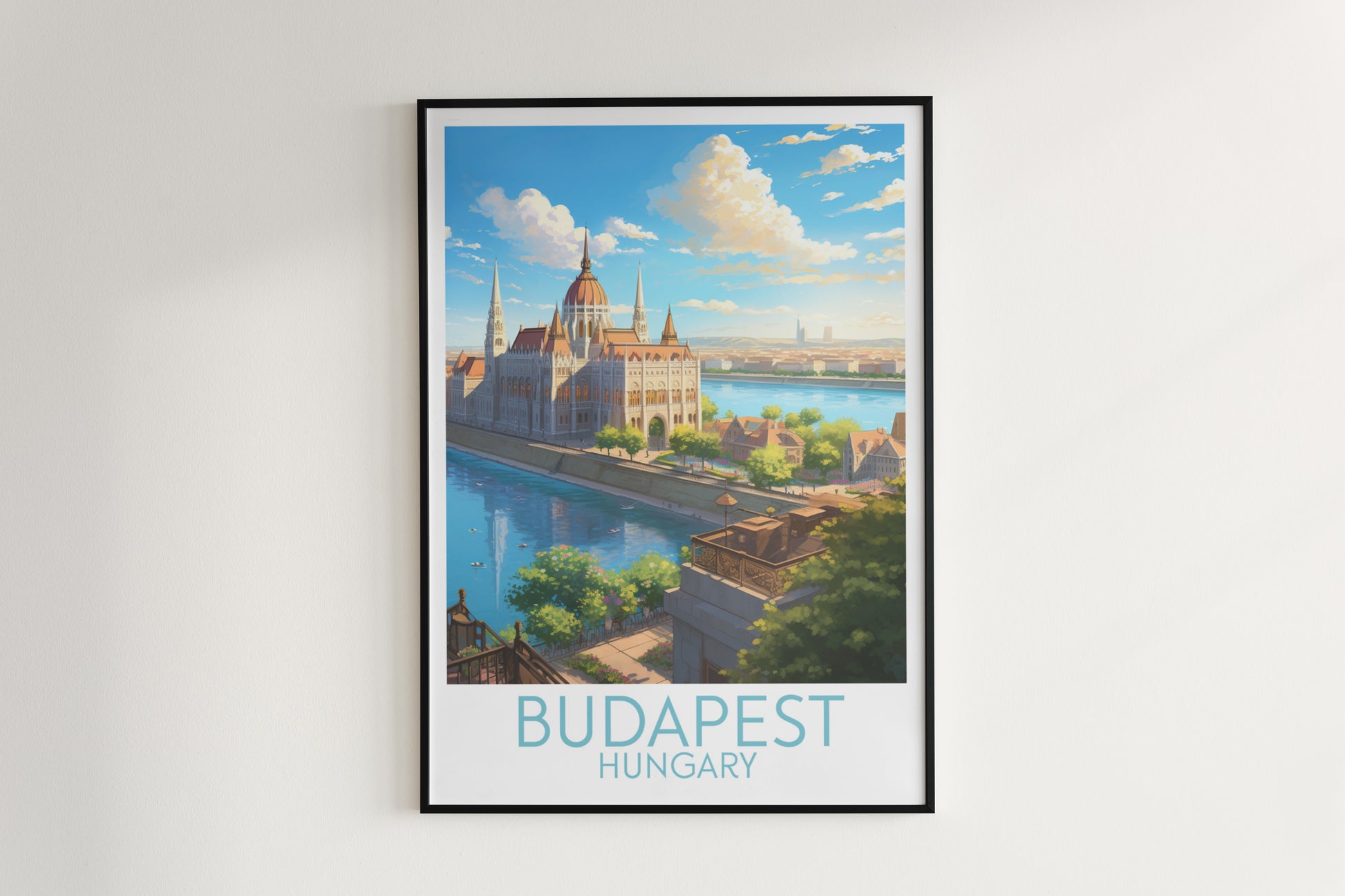 budapest travel poster hanged on the wall hungary