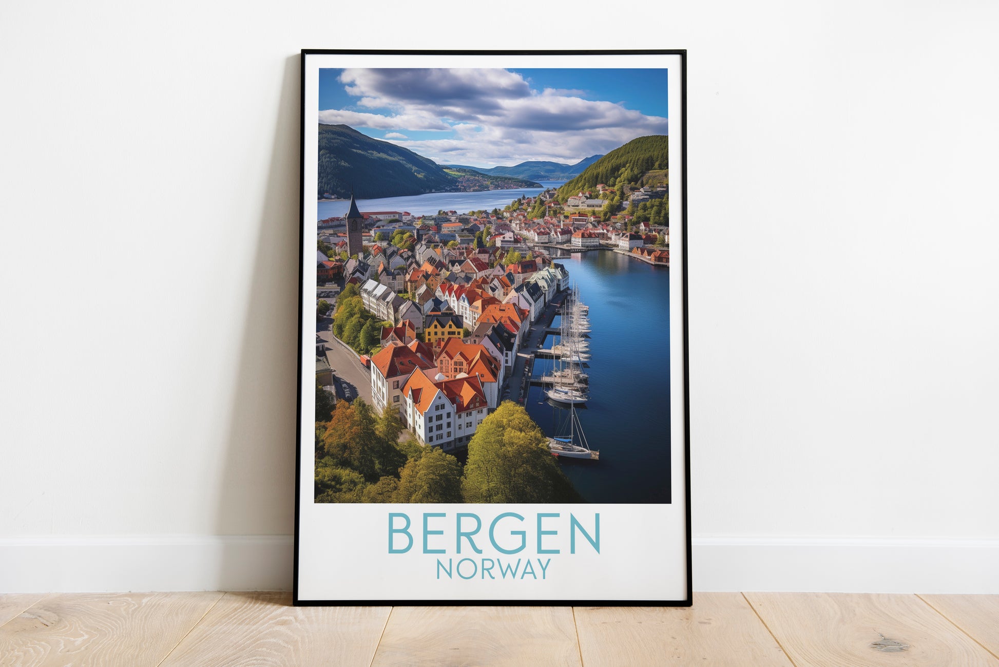 bergen travel poster on the ground norway