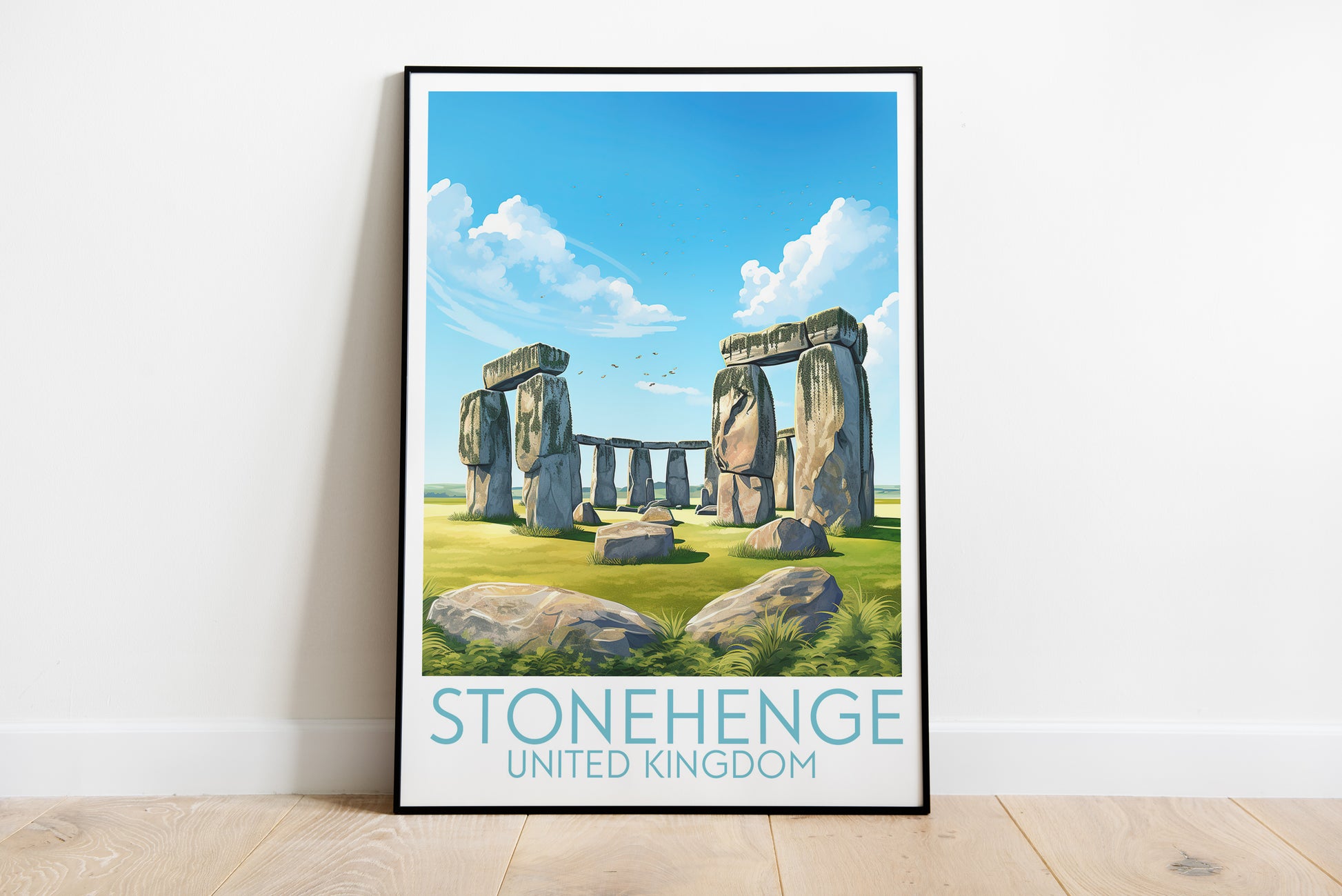 stonehenge travel poster on the ground united kingdom