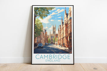 cambridge travel poster on the ground england