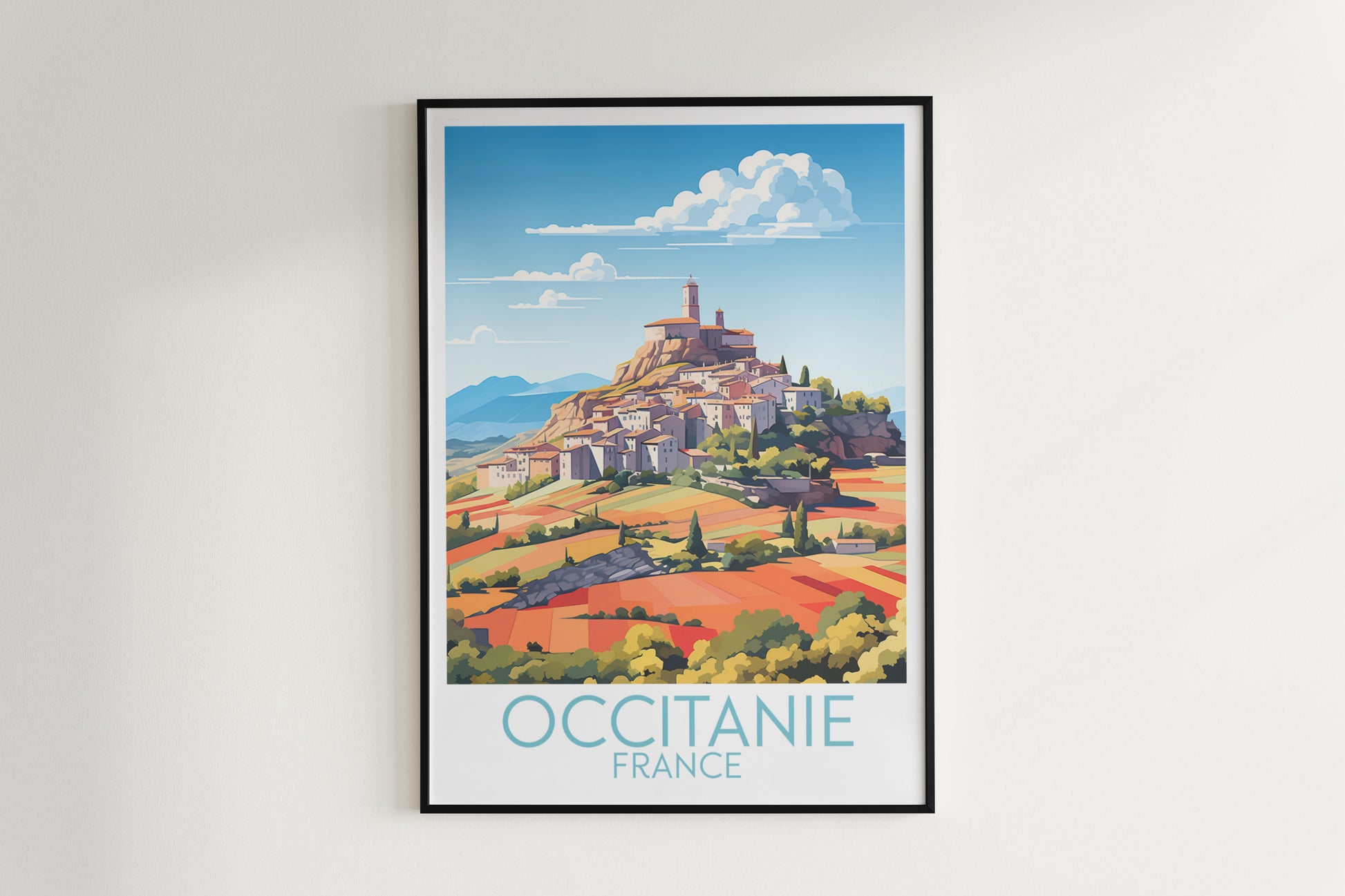 occitanie travel poster hanged on the wall france