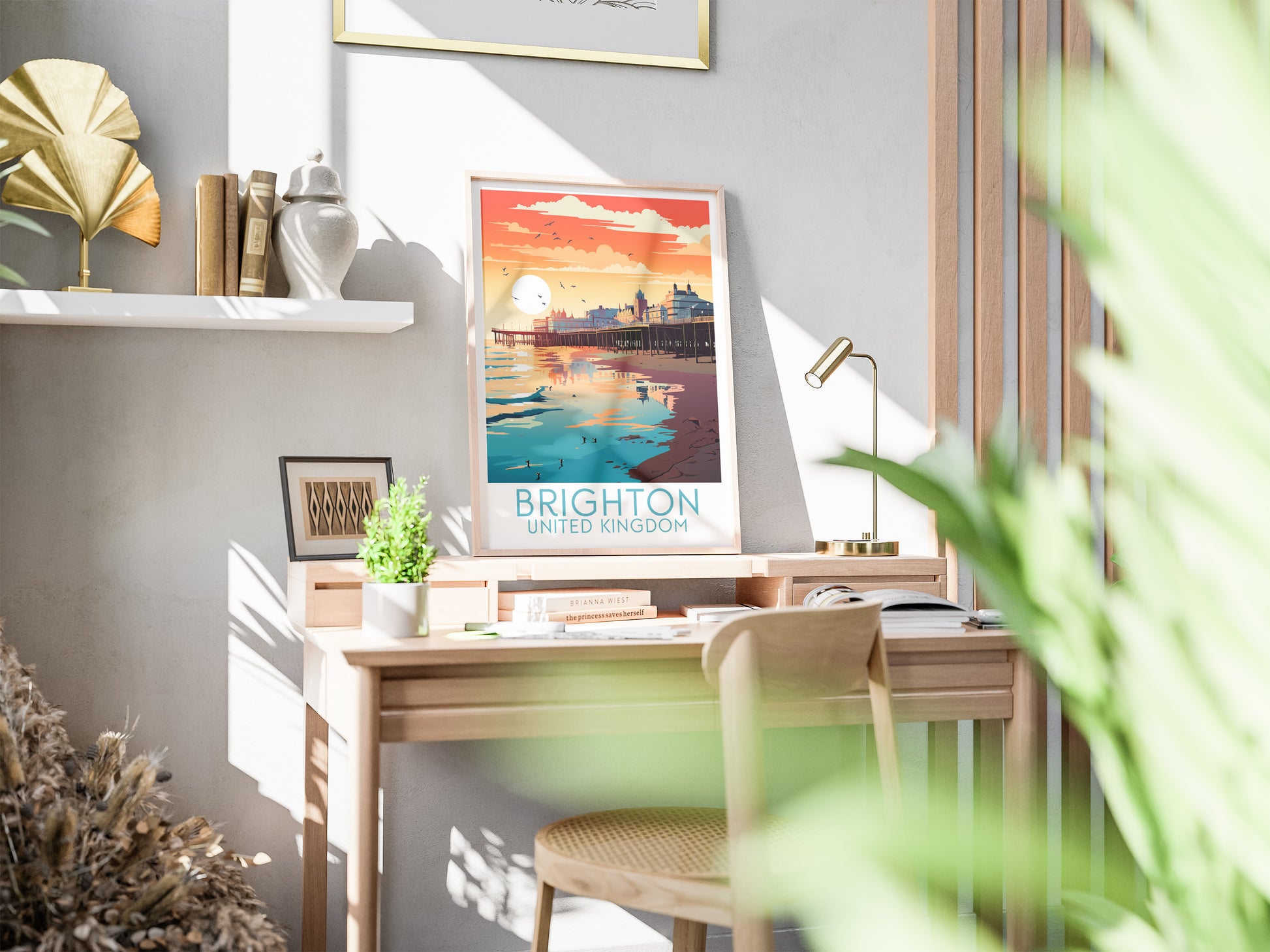 brighton travel poster on desk united kingdom