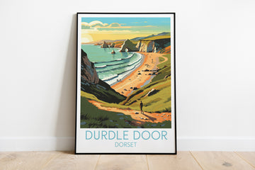 durdle door travel poster on the ground dorset