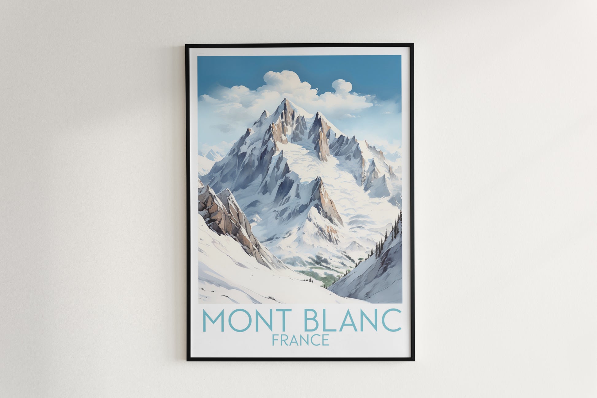 mont blanc travel poster hanged on the wall france