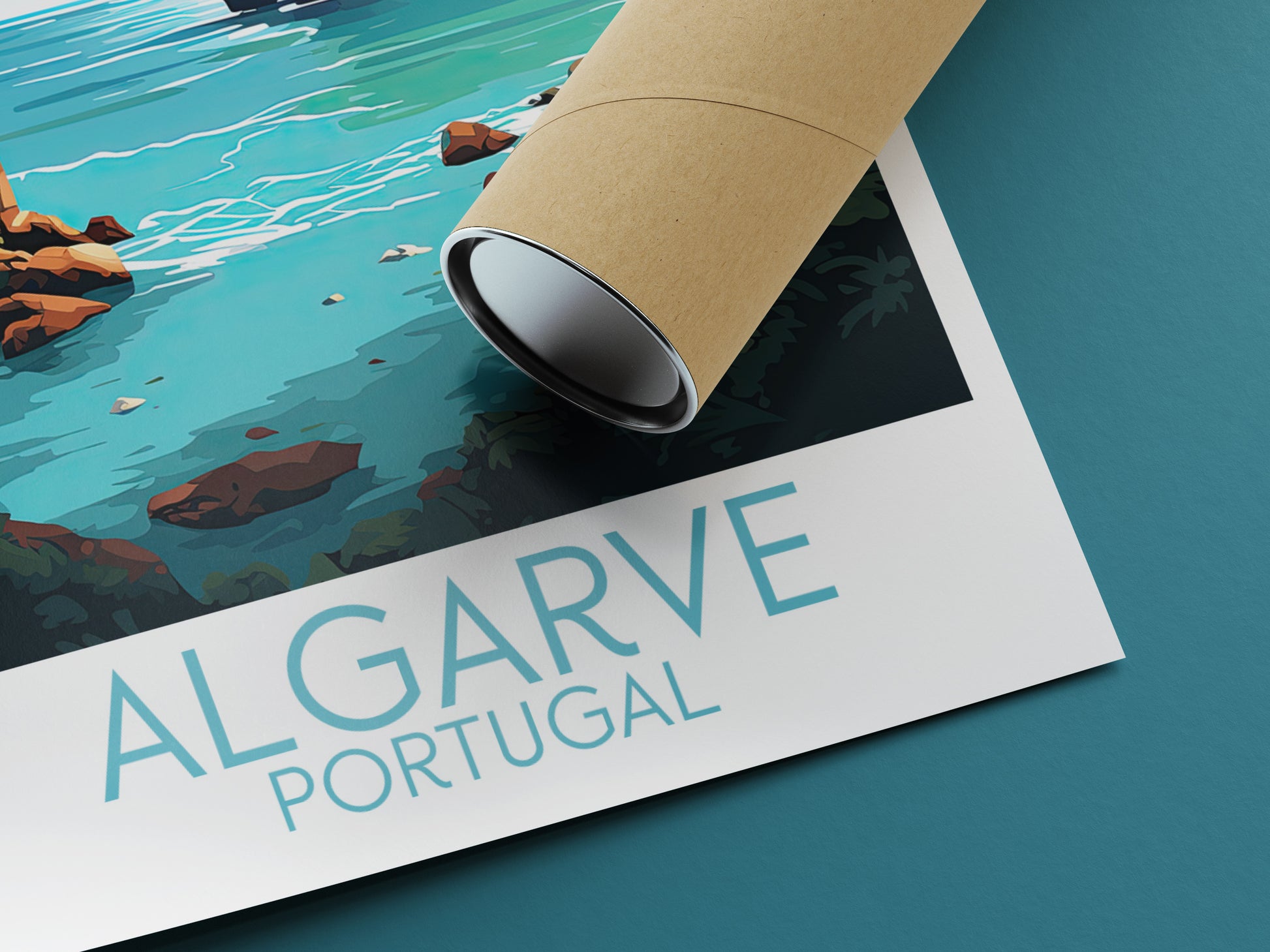 algarve travel poster rolled portugal