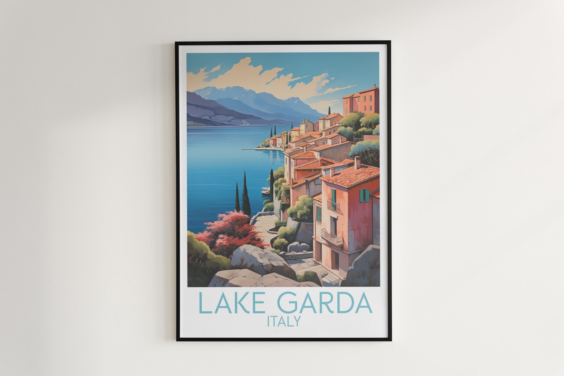 lake garda travel poster hanged on the wall italy