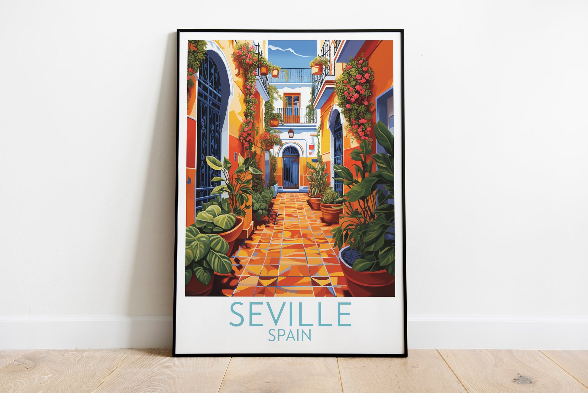 seville travel poster on the ground spain