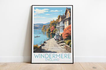 windermere travel poster on the ground england