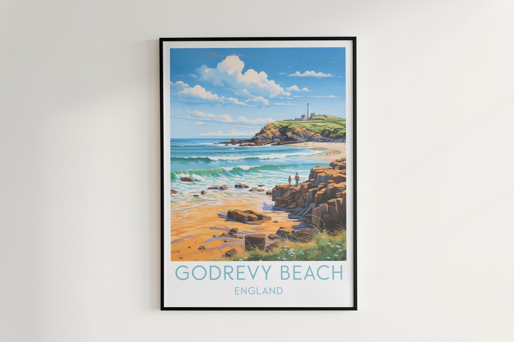 godrevy beach travel poster hanged on the wall england