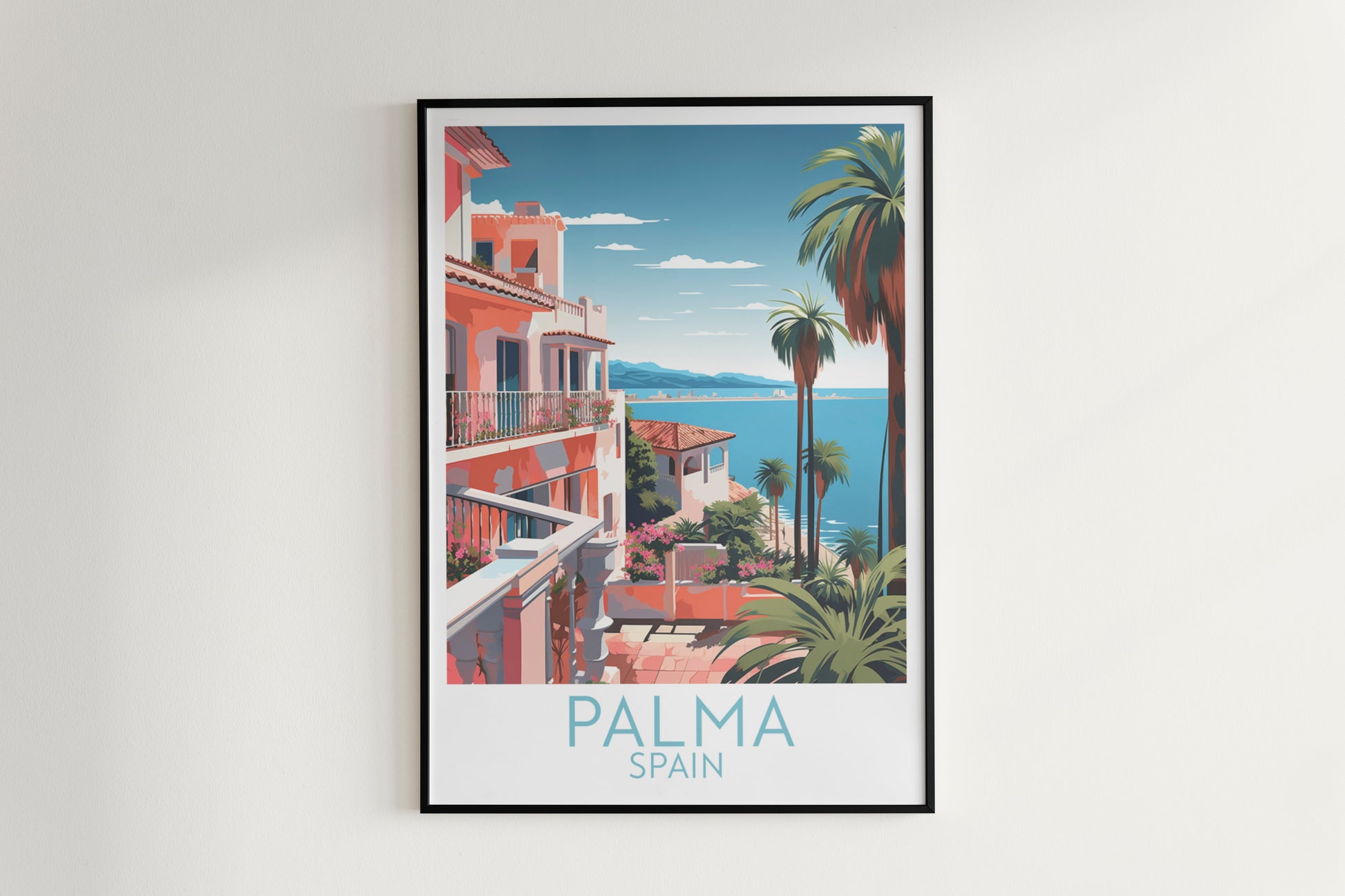 palma travel poster hanged on the wall spain